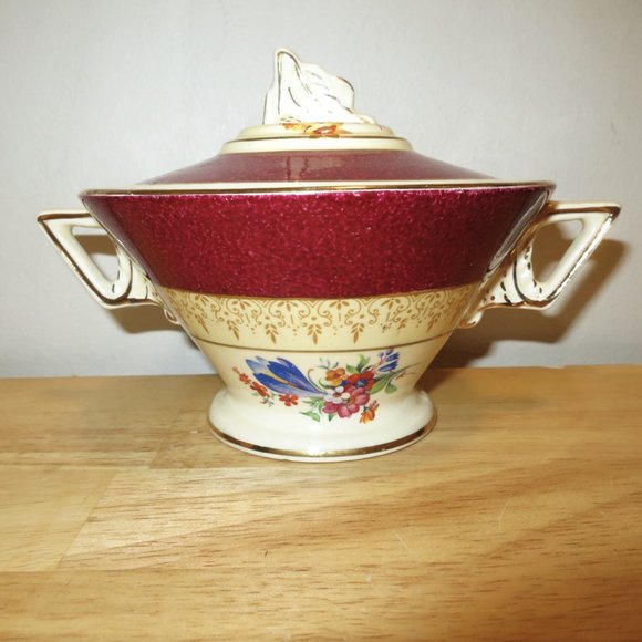 Creamer and Sugar Bowl Burleigh Ware Burgess & Leigh 5594 Burgundy Zenith Shape - Picture 4 of 16